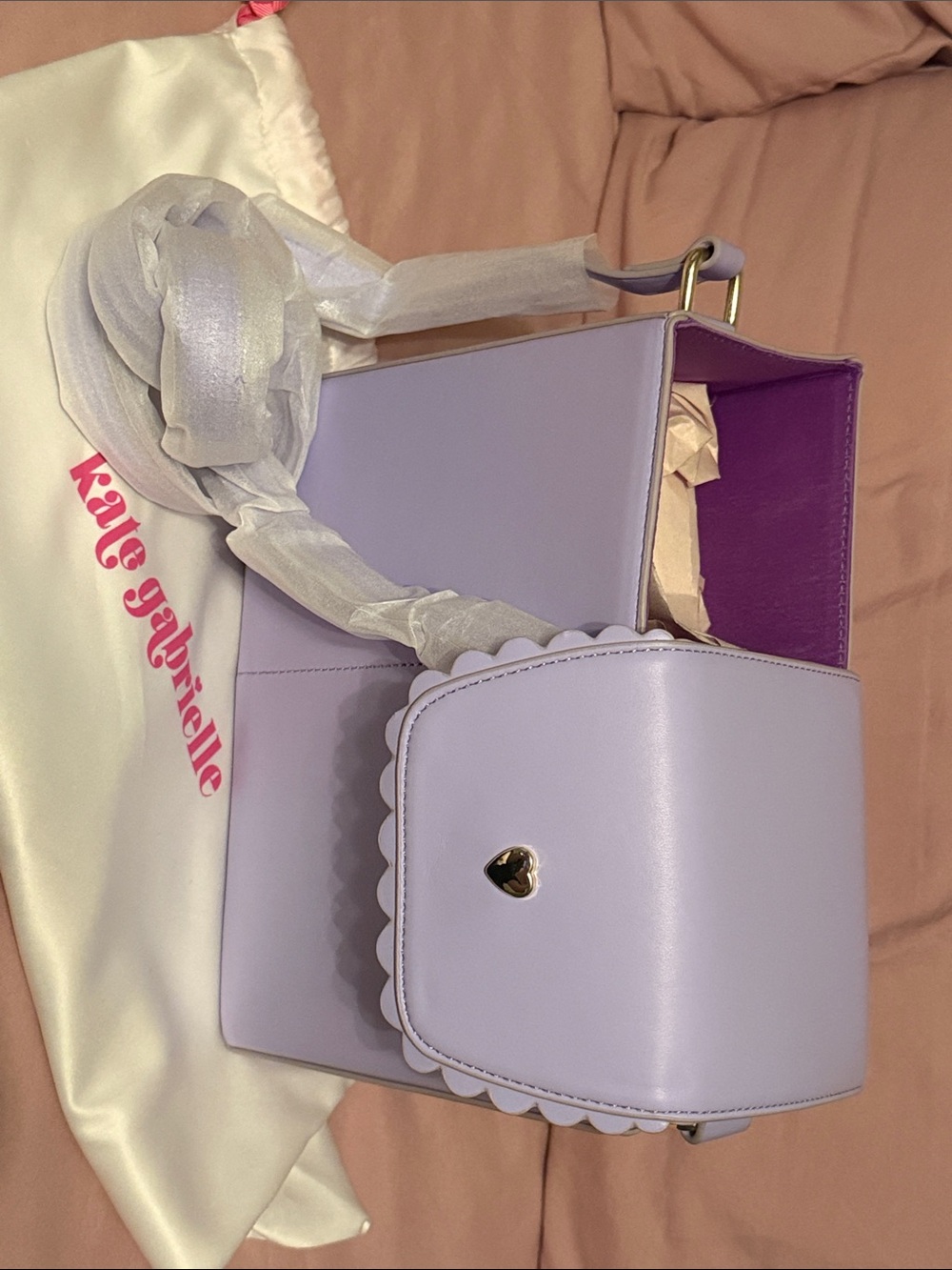 Kate Gabrielle Lilac Scalloped Crossbody Bag with Heart Accent